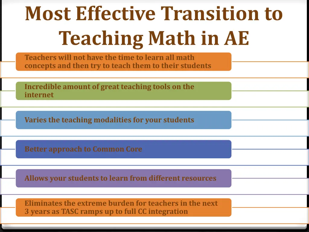 most effective transition to teaching math