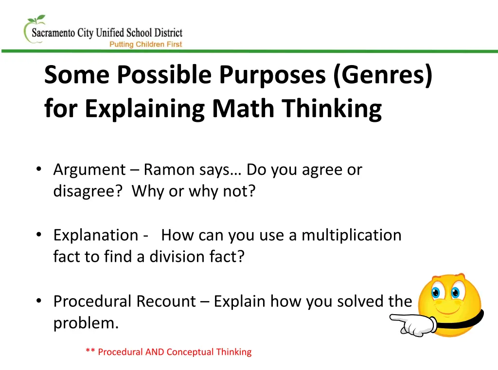 some possible purposes genres for explaining math