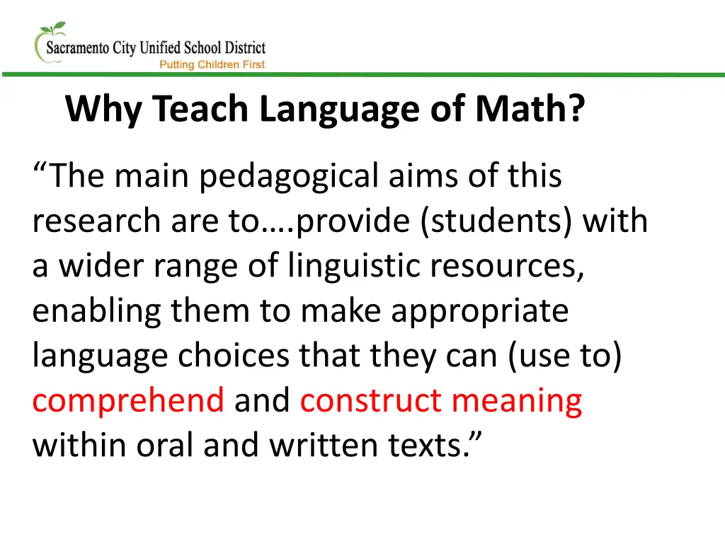 why teach language of math