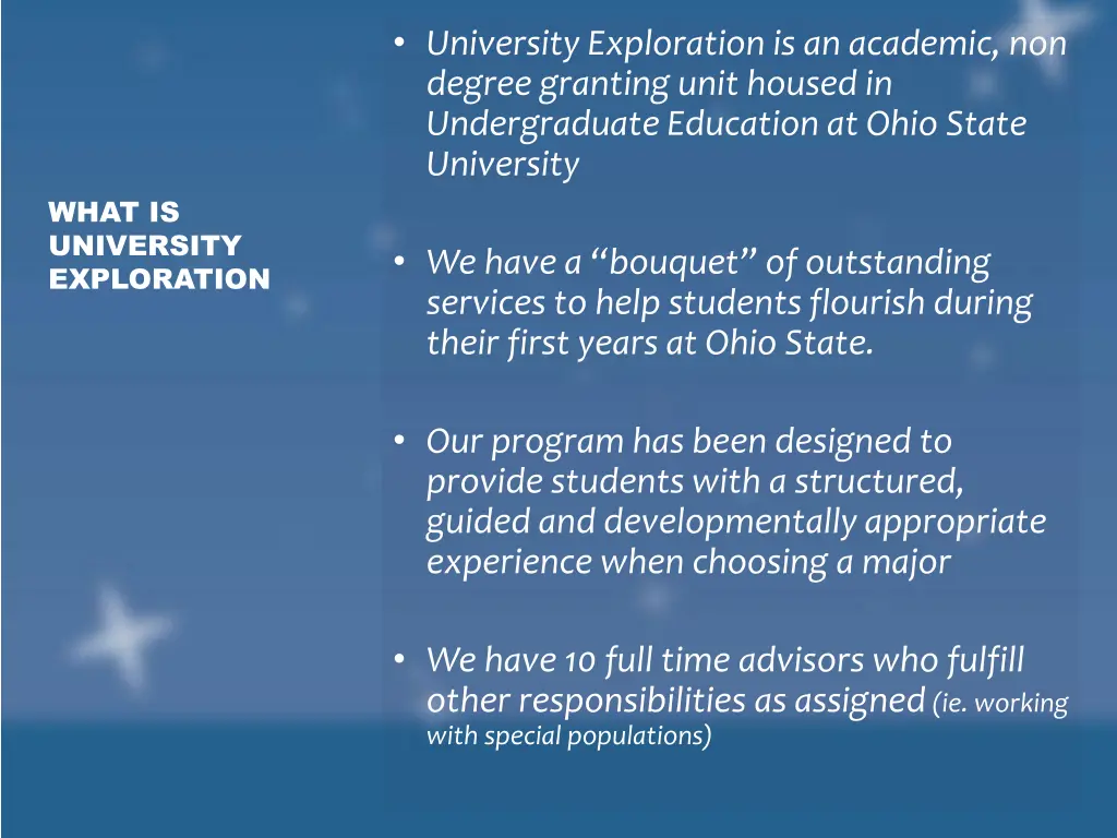 university exploration is an academic non degree