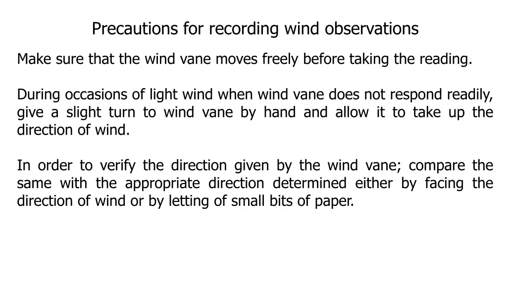 precautions for recording wind observations