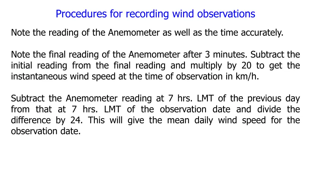 procedures for recording wind observations