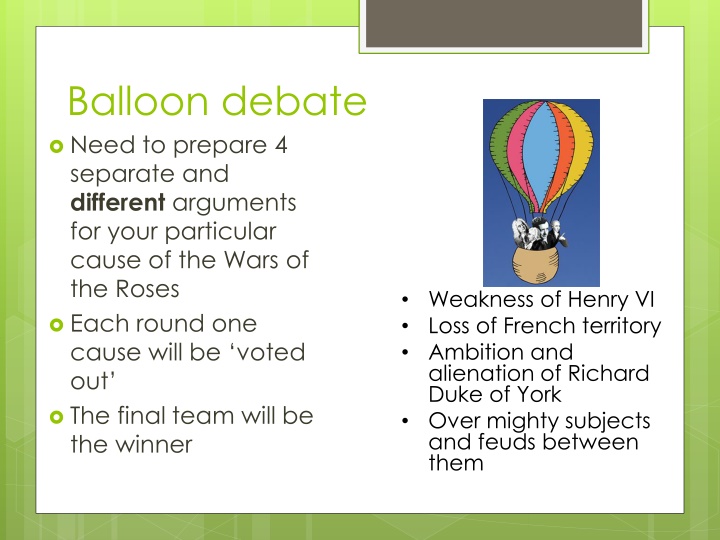 balloon debate need to prepare 4 separate