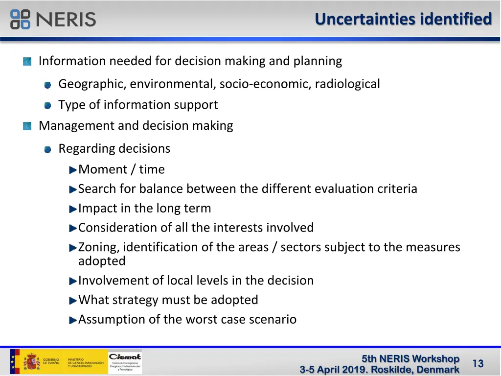 uncertainties identified