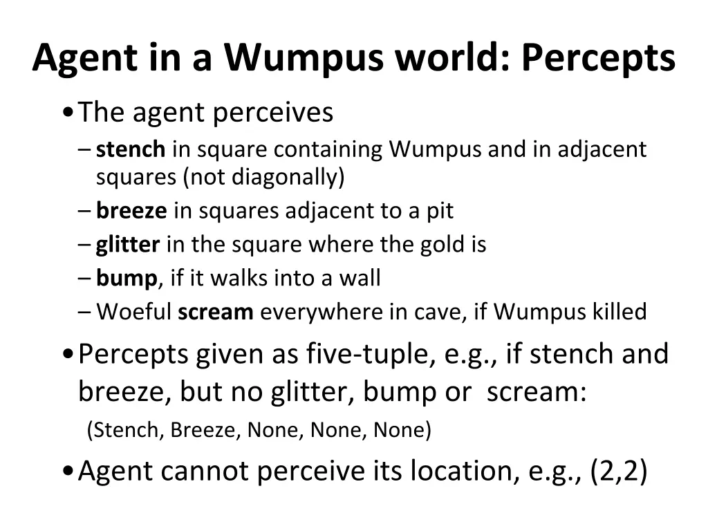 agent in a wumpus world percepts