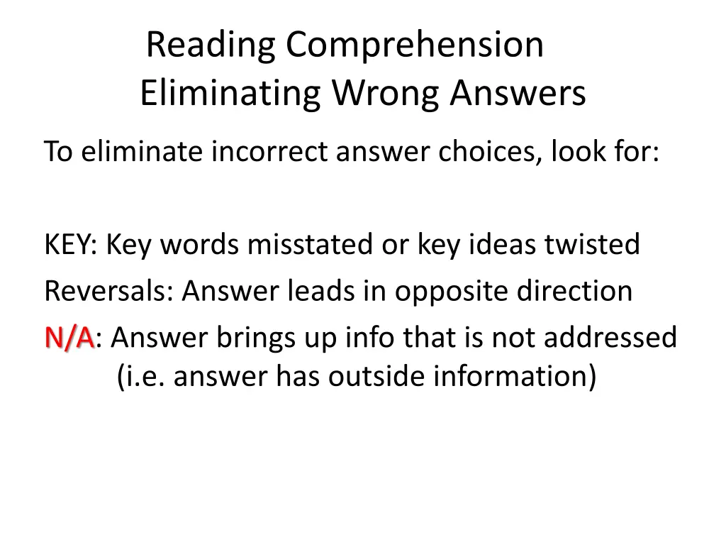 reading comprehension eliminating wrong answers 2