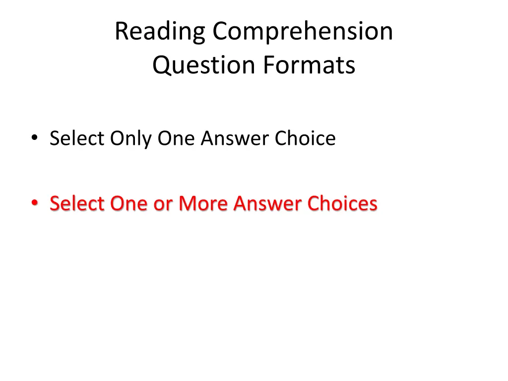 reading comprehension question formats 1