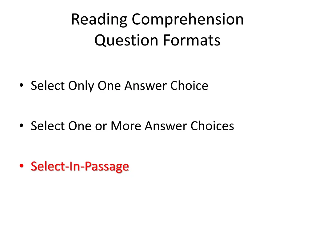 reading comprehension question formats 2