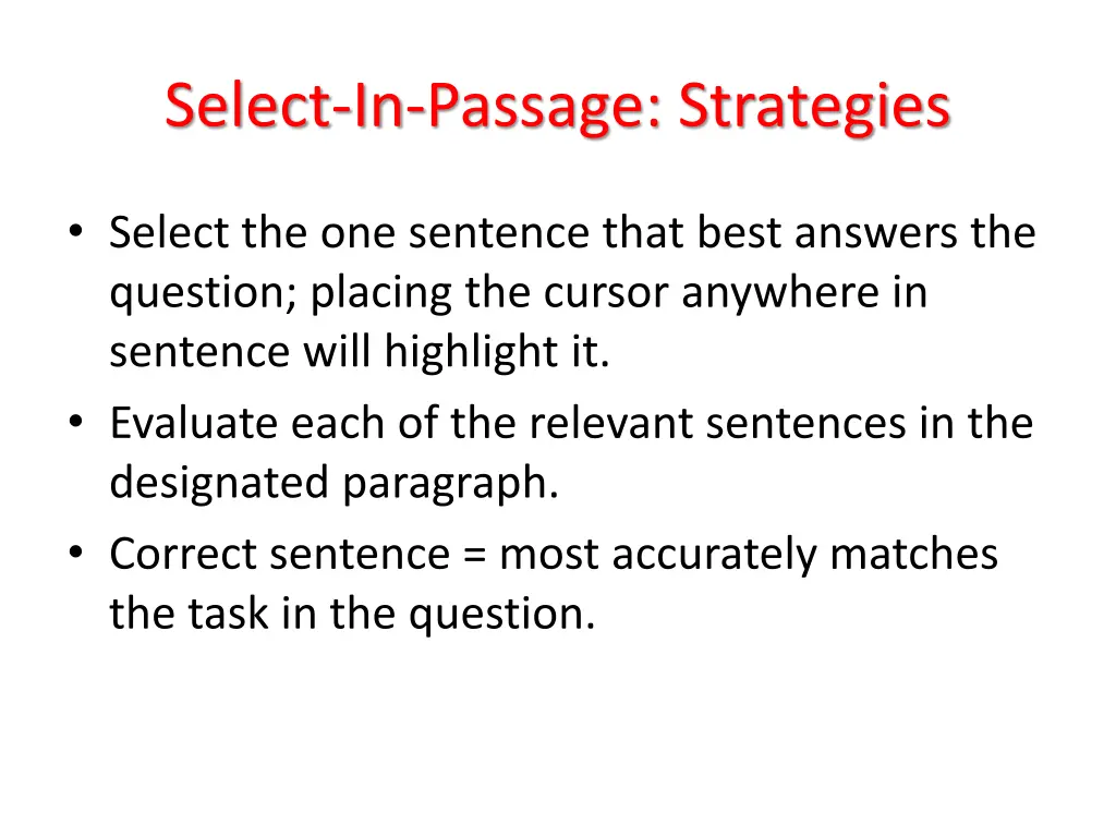 select in passage strategies