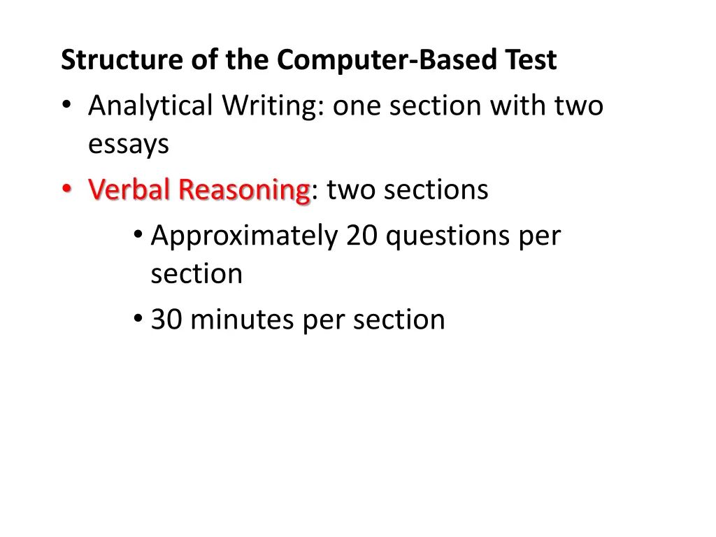 structure of the computer based test analytical