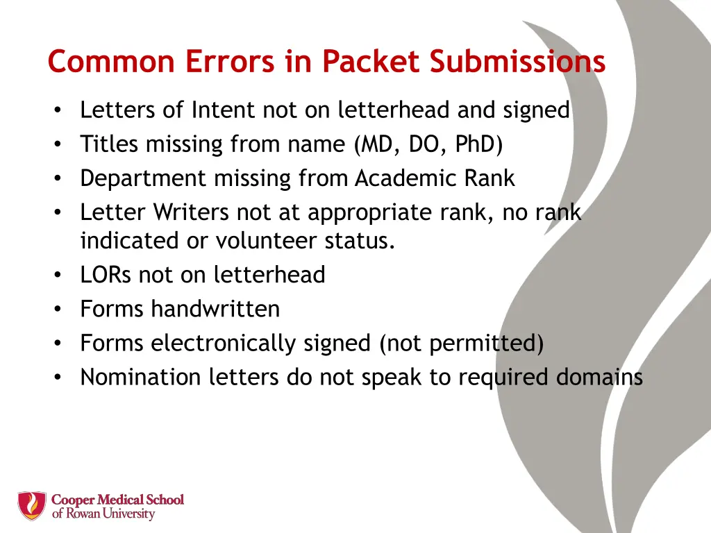 common errors in packet submissions