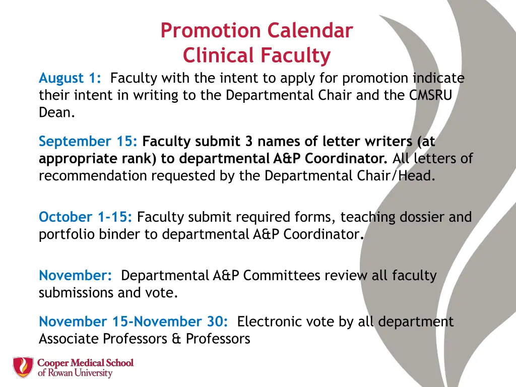 promotion calendar clinical faculty