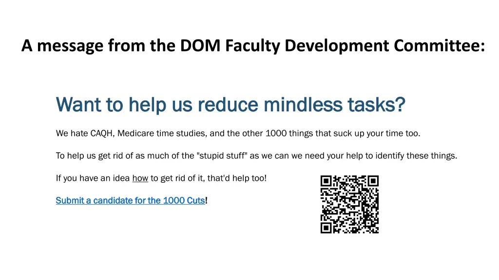 a message from the dom faculty development