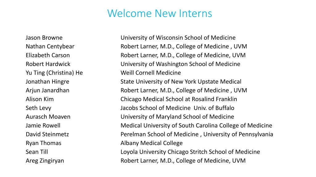 welcome new interns