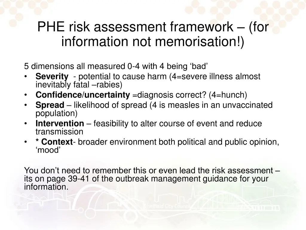 phe risk assessment framework for information