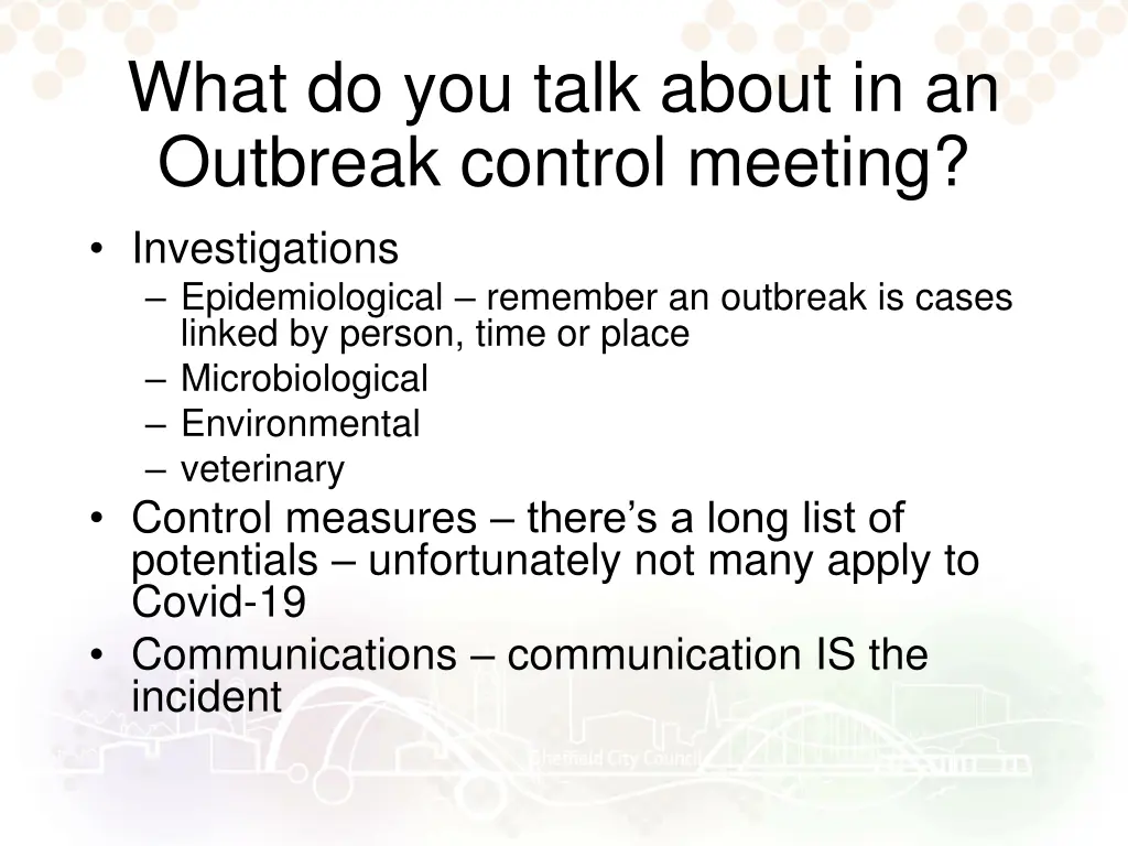 what do you talk about in an outbreak control