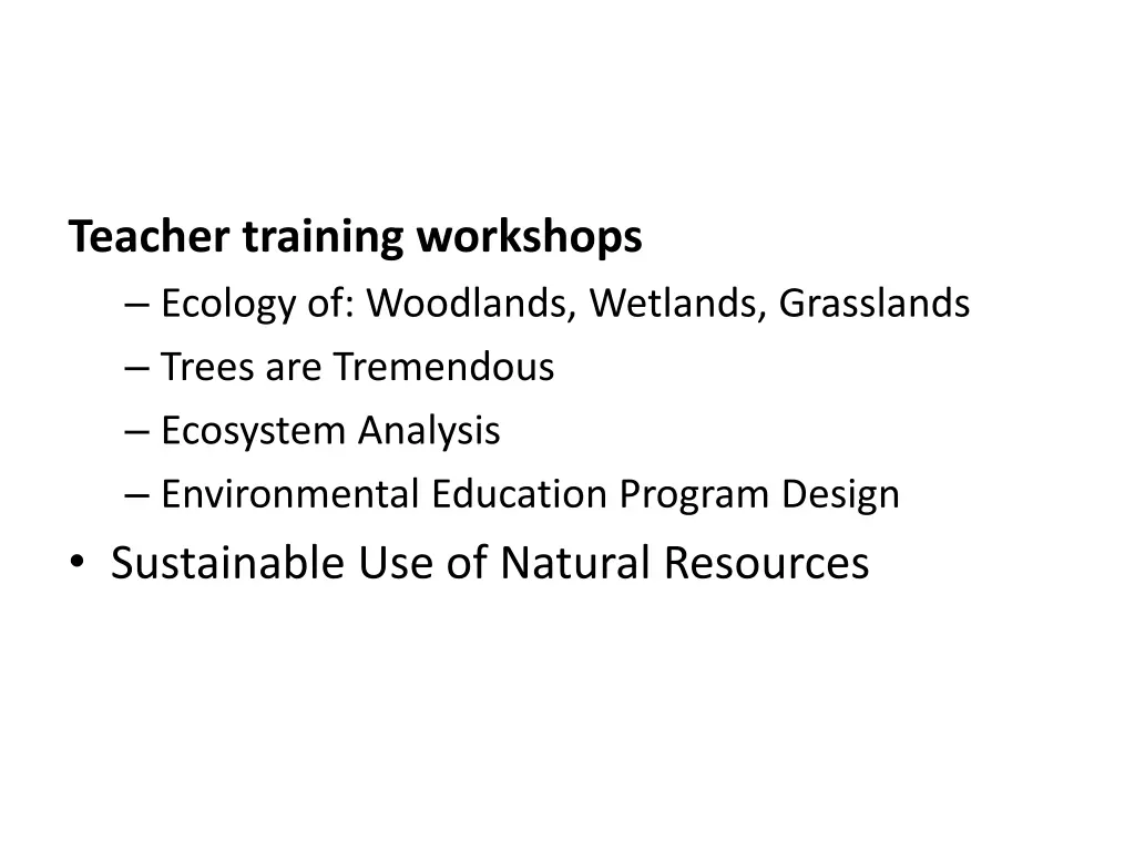 teacher training workshops ecology of woodlands