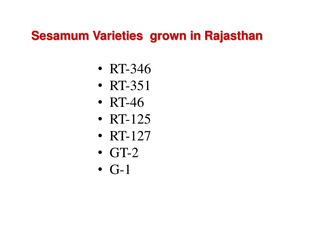 sesamum varieties grown in rajasthan