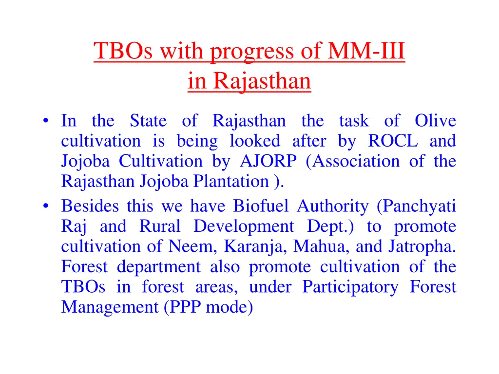 tbos with progress of mm iii in rajasthan 1