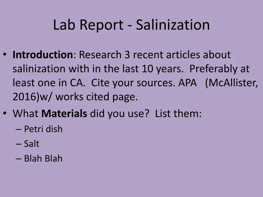 lab report salinization