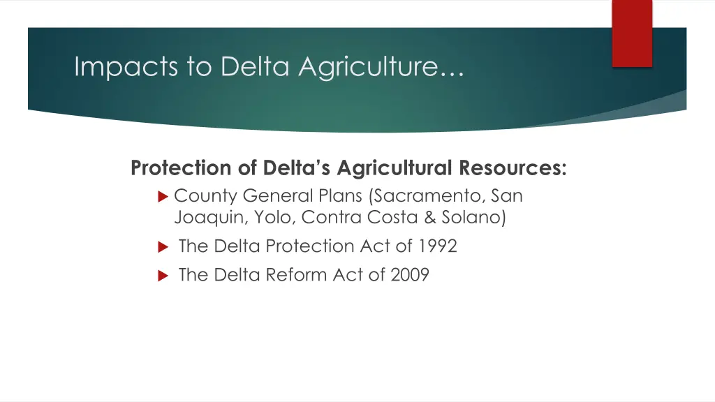 impacts to delta agriculture