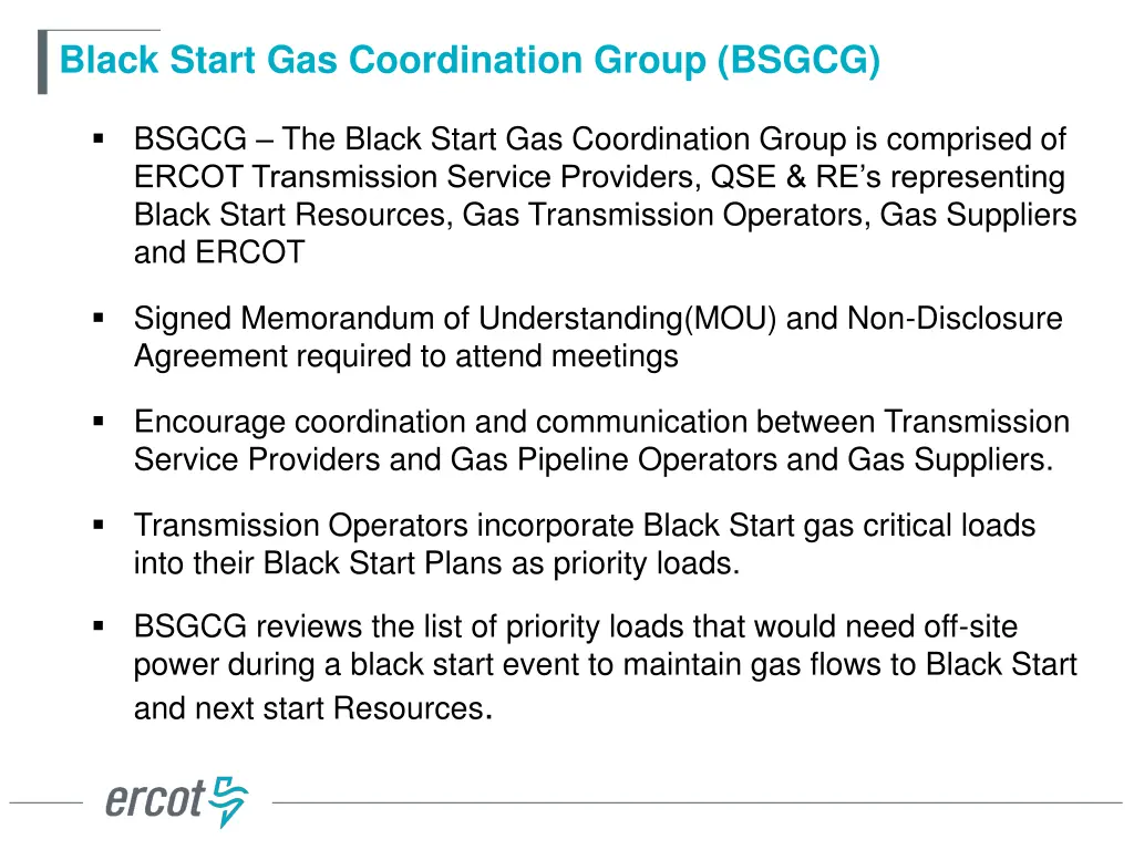 black start gas coordination group bsgcg