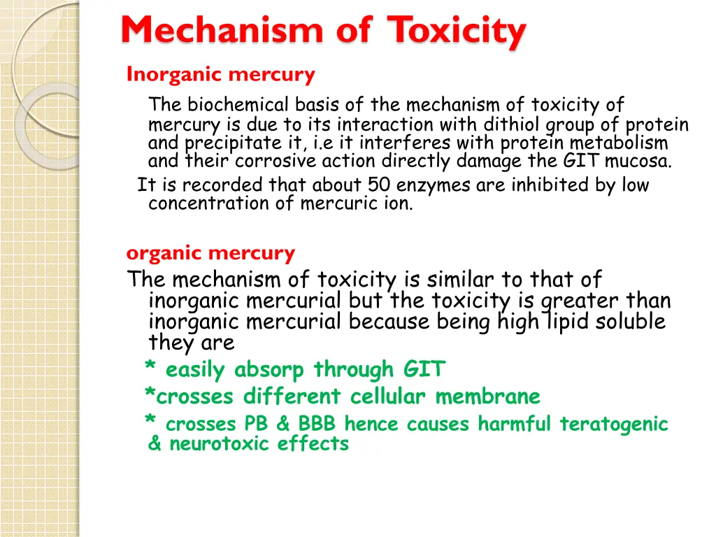 mechanism of toxicity inorganic mercury