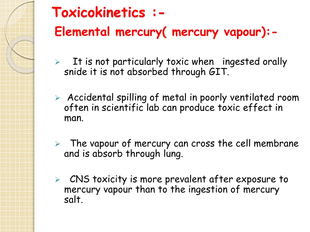 toxicokinetics elemental mercury mercury vapour