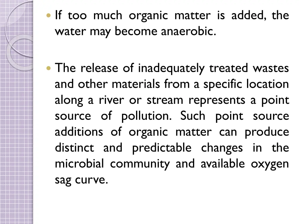 if too much organic matter is added the water