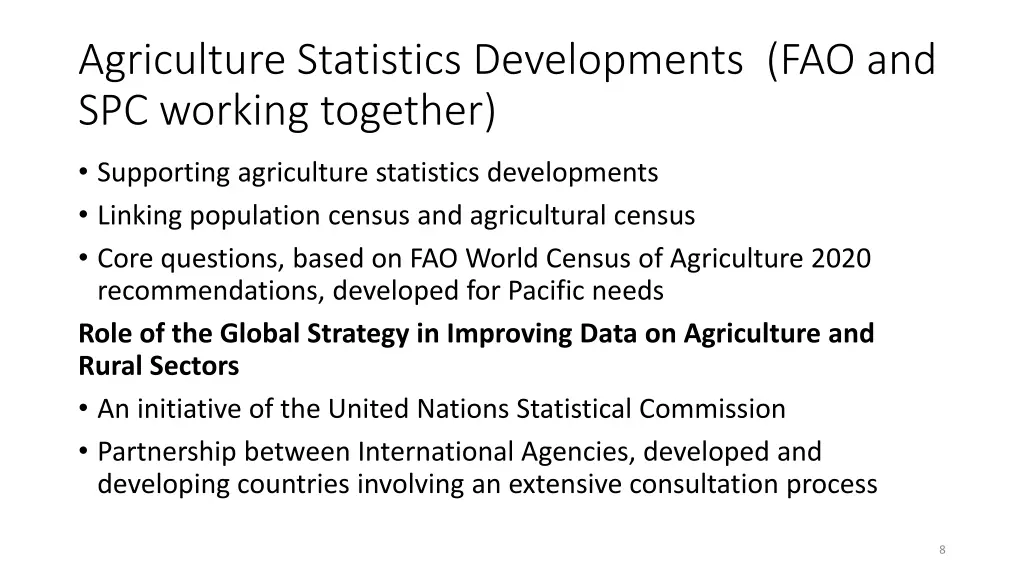 agriculture statistics developments