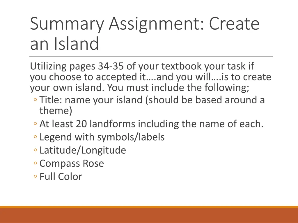 summary assignment create an island