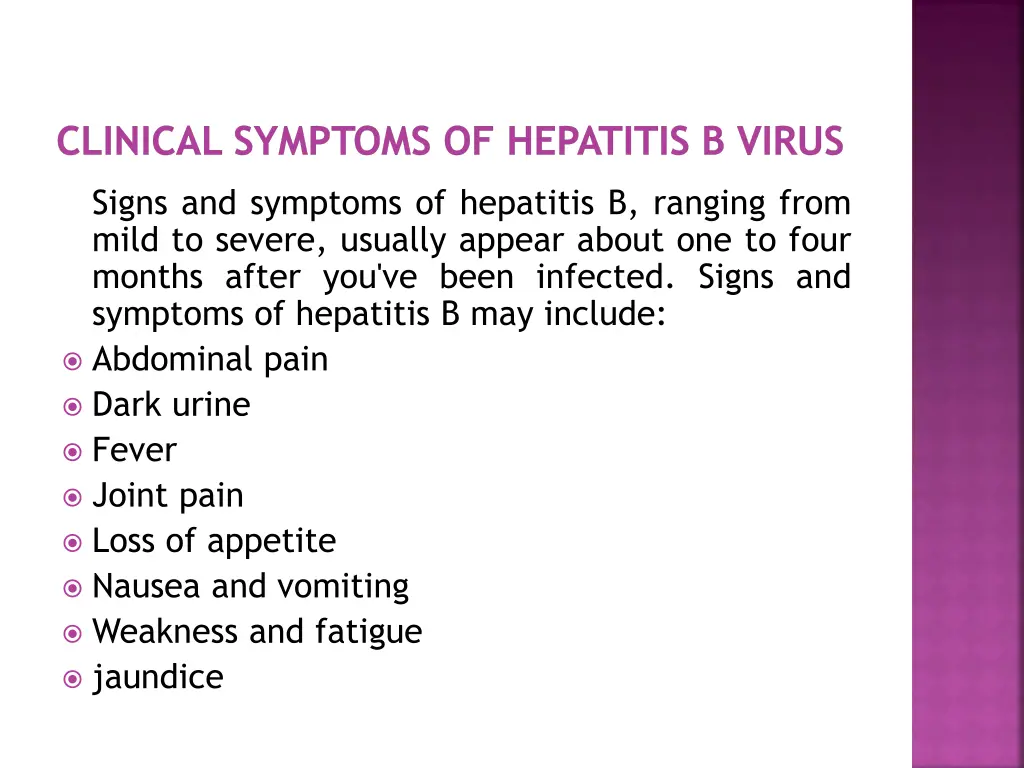 clinical symptoms of hepatitis b virus