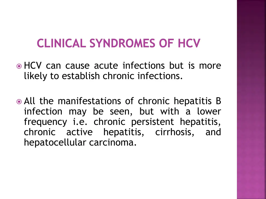 clinical syndromes of hcv