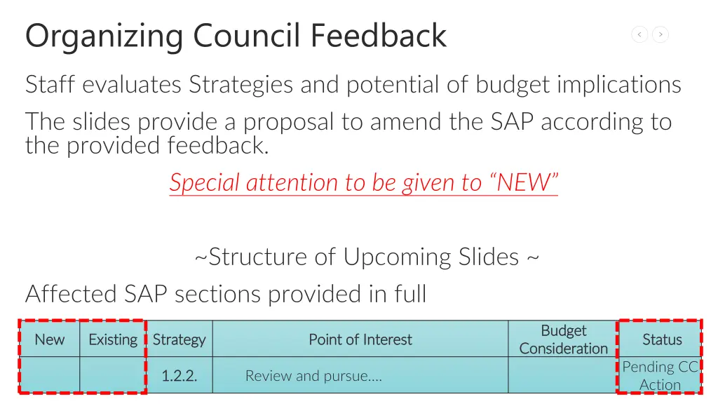 organizing council feedback