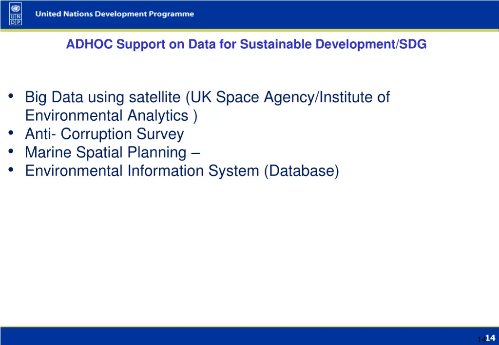 adhoc support on data for sustainable development