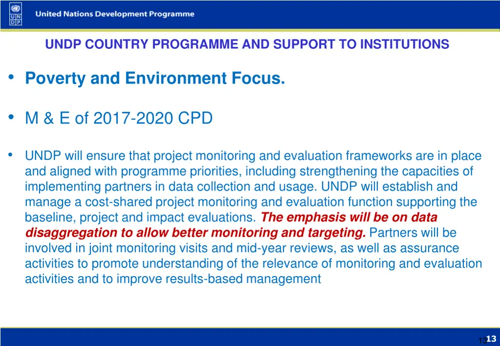 undp country programme and support to institutions