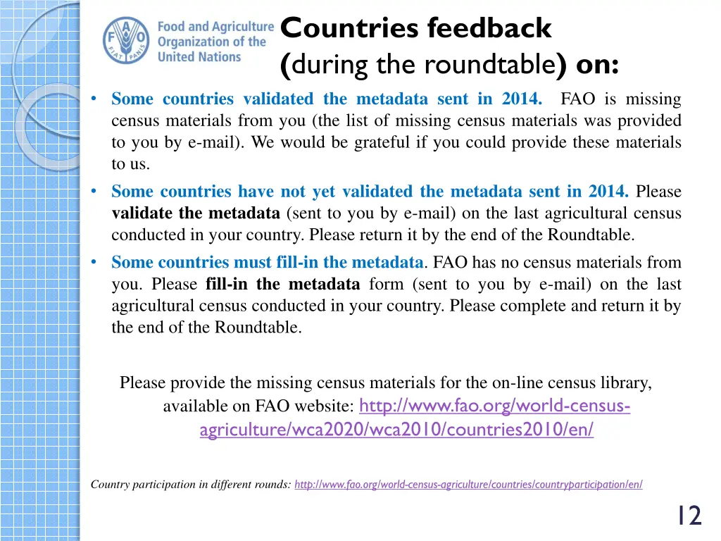 countries feedback during the roundtable on