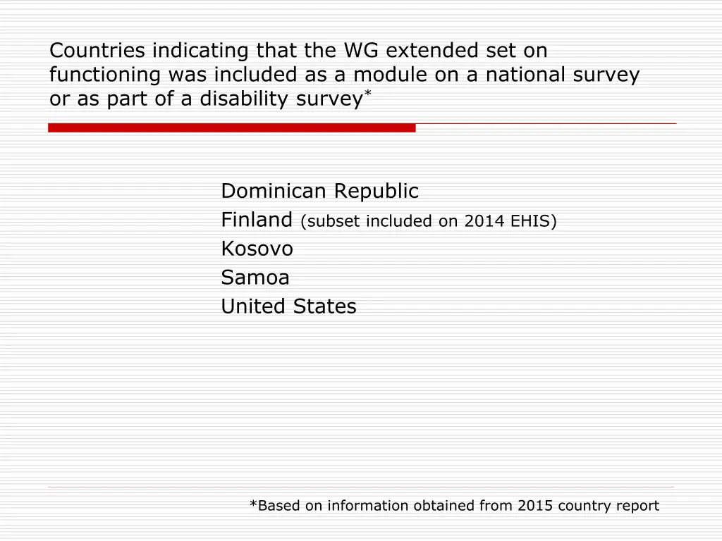 countries indicating that the wg extended