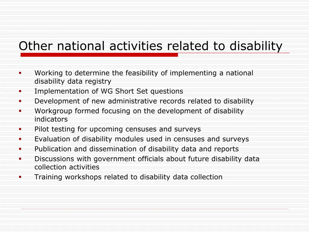 other national activities related to disability