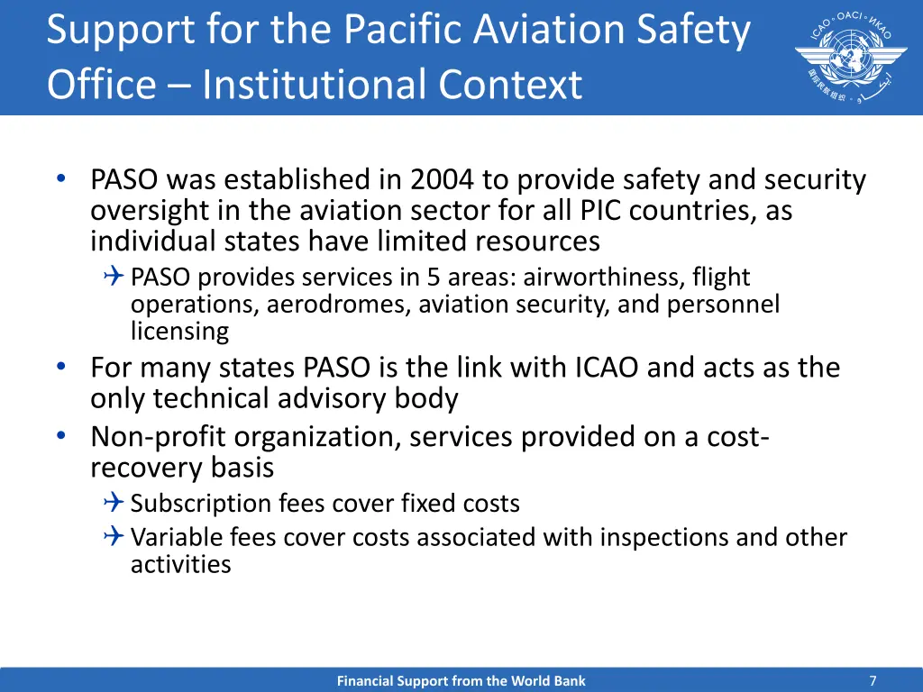 support for the pacific aviation safety office 1