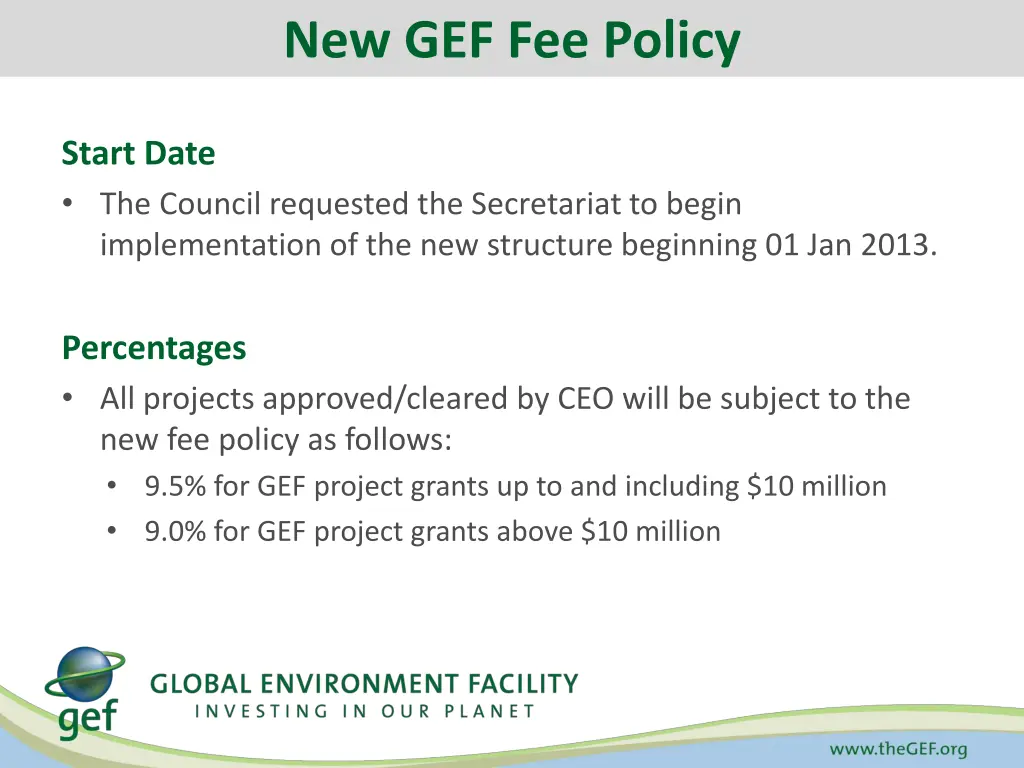 new gef fee policy