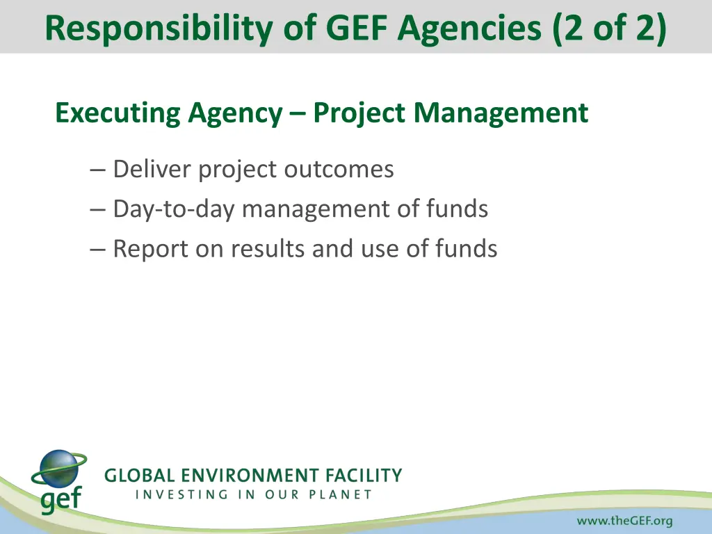 responsibility of gef agencies 2 of 2