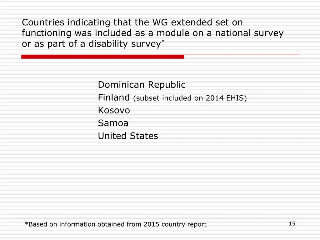 countries indicating that the wg extended