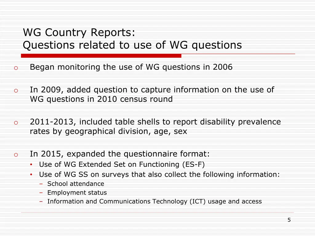 wg country reports questions related