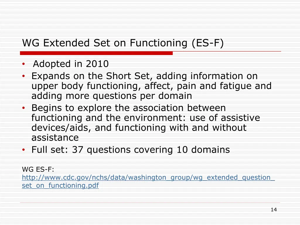 wg extended set on functioning es f