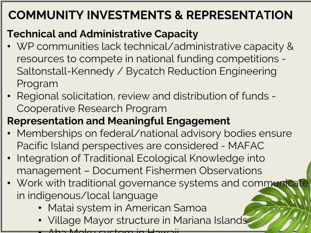 community investments representation