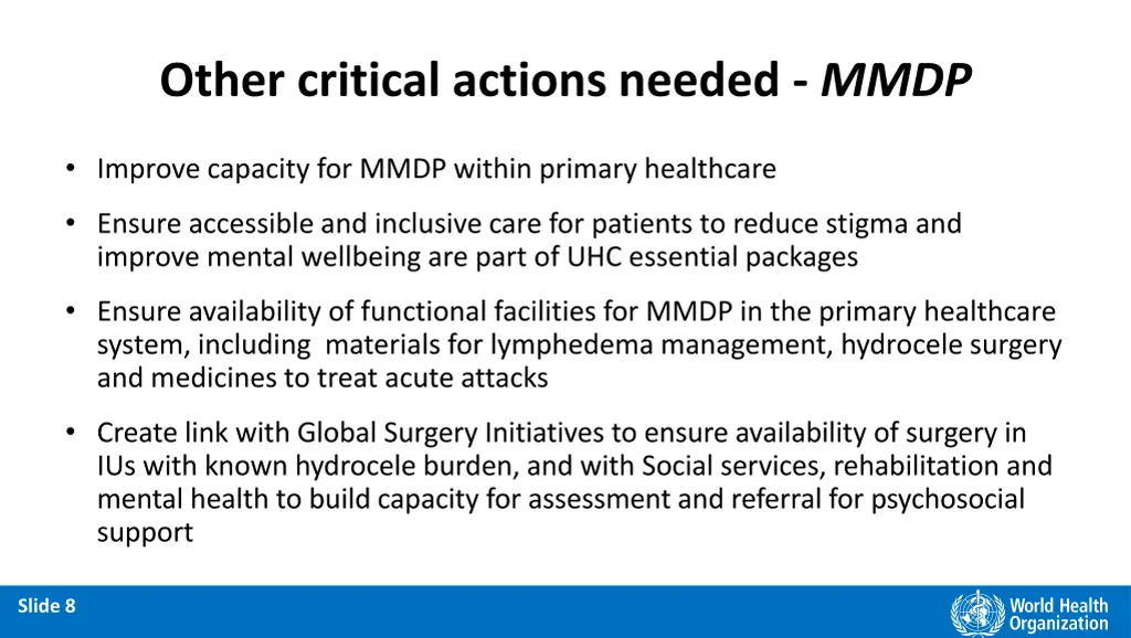 other critical actions needed mmdp