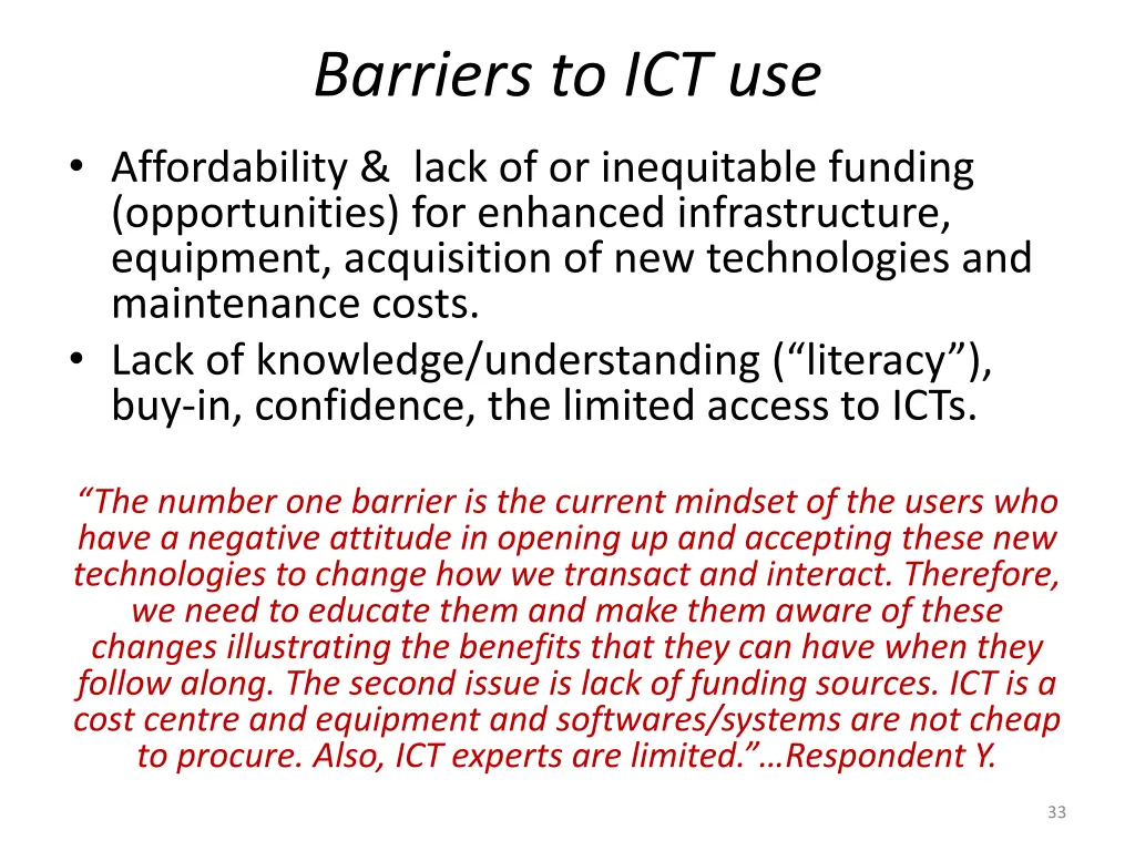 barriers to ict use