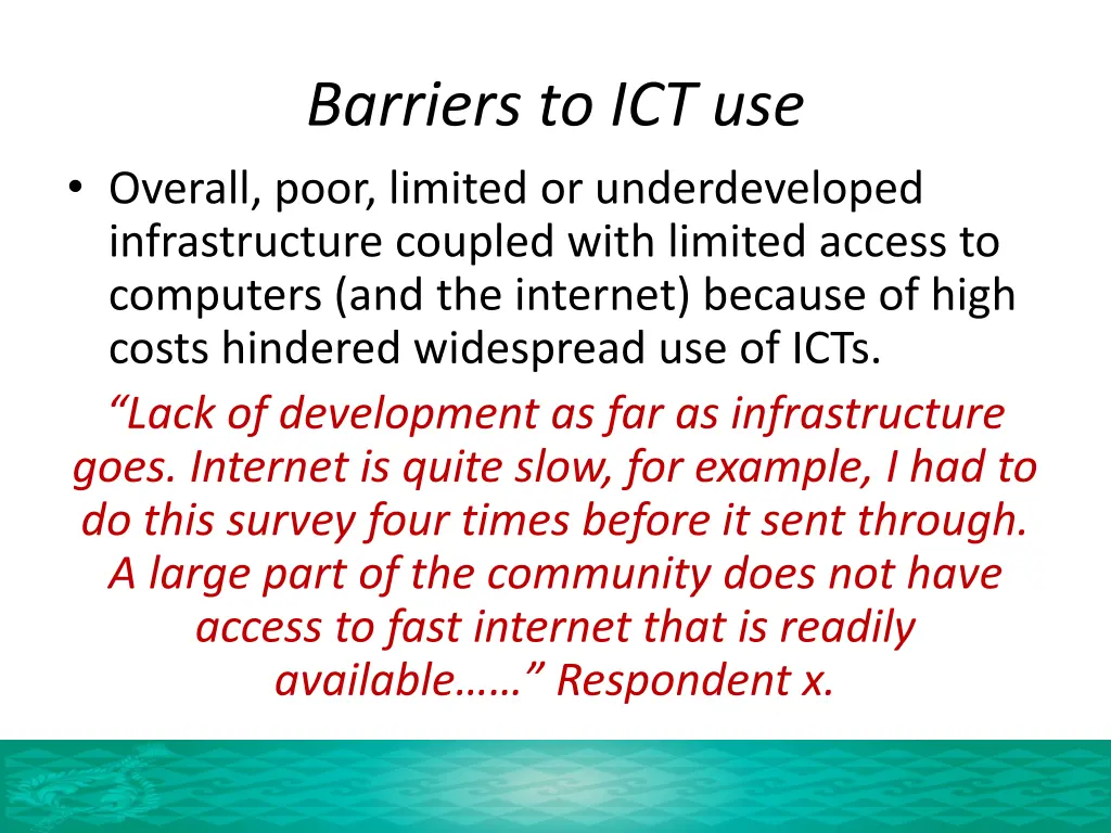 barriers to ict use overall poor limited