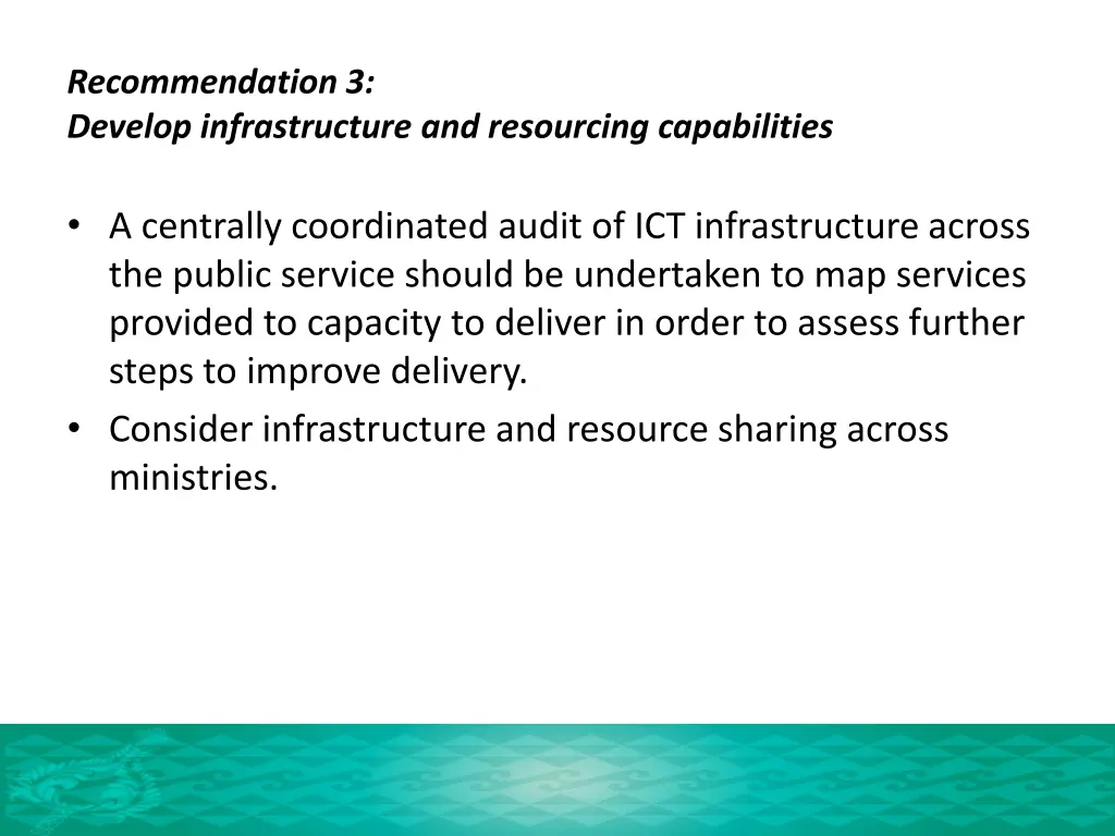 recommendation 3 develop infrastructure